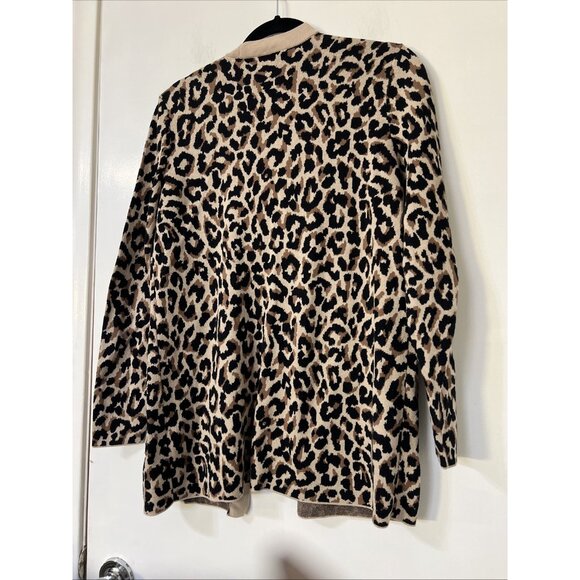 J Crew Sz S Leopard Print Open Front Cardigan Cotton Neutral Pockets Tan/Blk - Picture 6 of 8